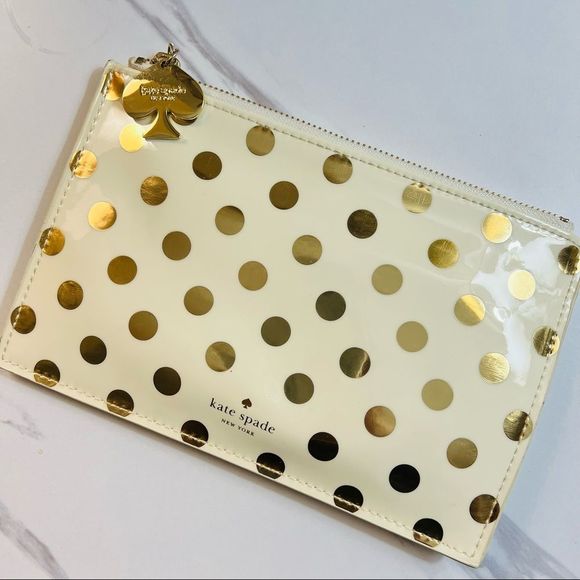 kate spade Handbags - Kate Spade Gold Polka Dot Pencil Pouch